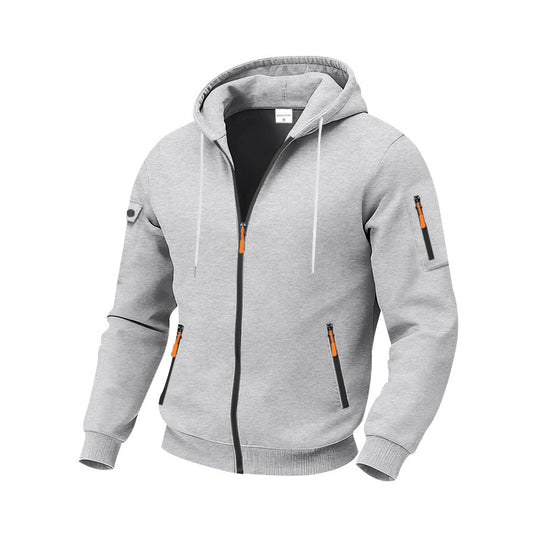 Herren nan funktionale Kapuzen-Sweatjacke mit durchgehendem Reißverschluss, Ärmeltasche und wasserabweisenden Reißverschlüssen EB