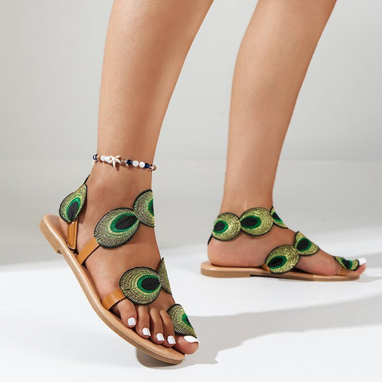 Damen Sommerliche Sandalen mit dekorativen Ösen und komfortablem Fußbett EB