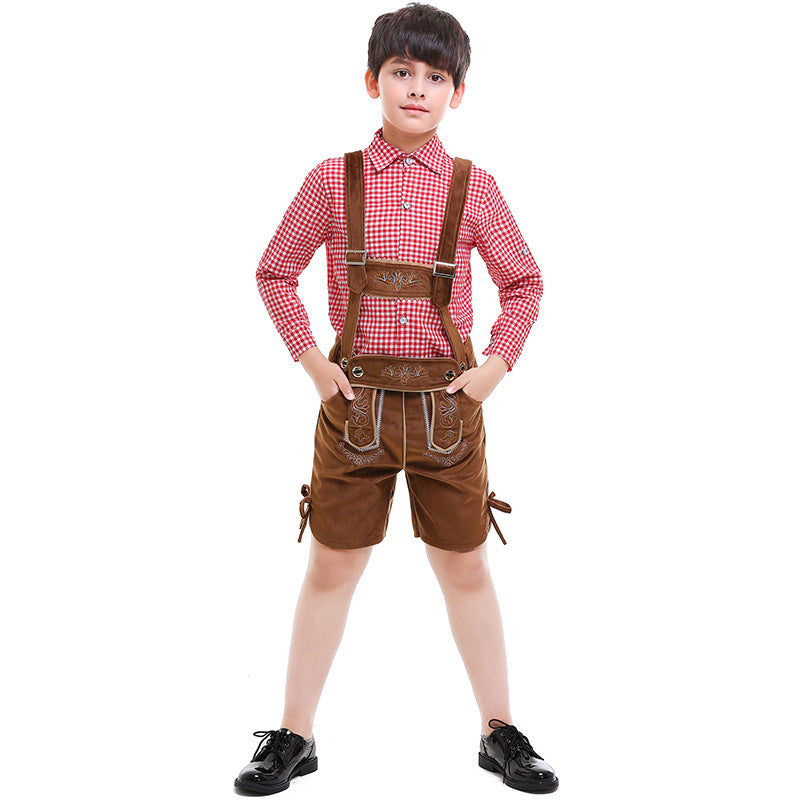 Unisex nan traditionelle Kinderlederhose mit verstellbaren Trägern und feiner Stickerei EB