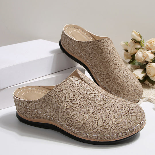 Damen Komfortable Clogs mit eleganter Spitzenstruktur und ergonomischem Fußbett EB