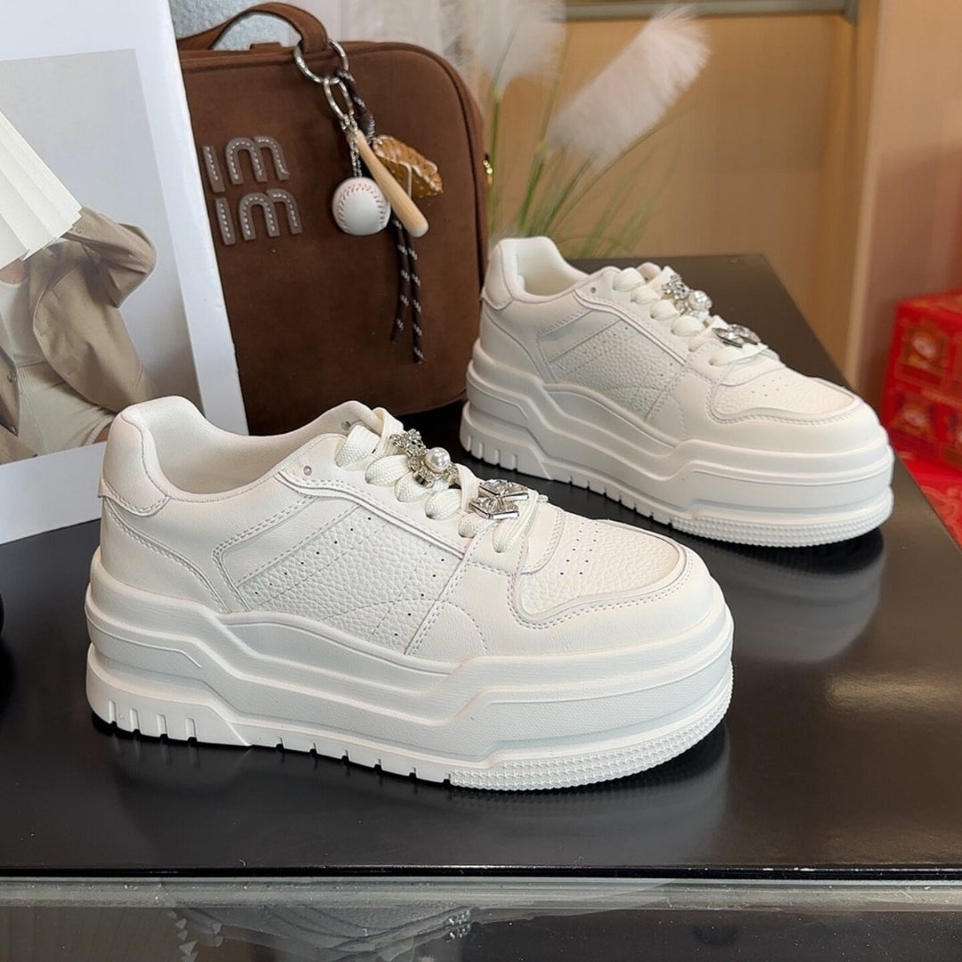 Damen modische Plateau-Sneaker mit besonderem Glitzerverzierung und atmungsaktiver Struktur EB