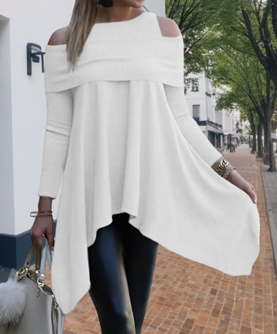 Damen Oversized Oberteil mit schickem Off-Shoulder Design und asymmetrischem Saum EB