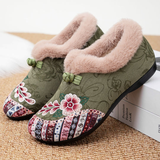 Damen Hausschuhe mit elegantem floralen Design und kuscheligem Innenfutter EB