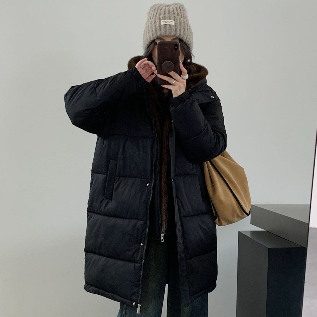 Damen Eleganter gefütterter Winterparka mit Plüschkragen und praktischen Taschen EB