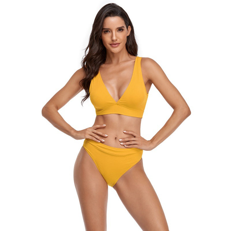 Damen Bikini-Set mit sportlichem V-Ausschnitt und hohem Taillenslip EB
