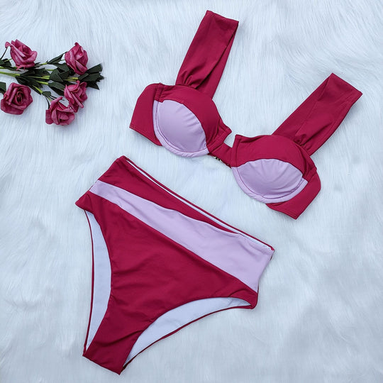 Damen Hochgeschnittenes Bikini-Set mit innovativem Design EB