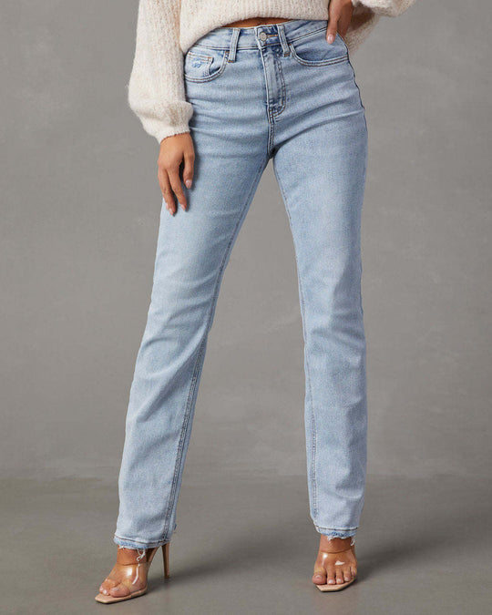 Damen High-Waist Jeans mit lässigem Schnitt und ausgefranstem Saum EB