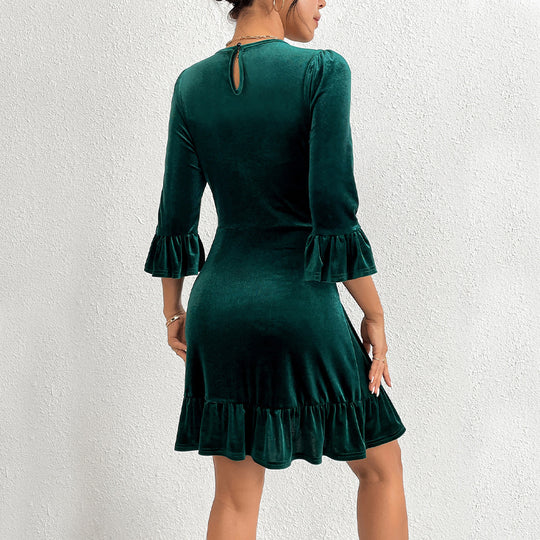 Damen Samt-Minikleid mit taillierter Korsagenlinie, gerafften Volantärmeln und stufigem Saum Eichborn Berlin