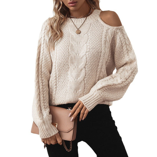 Damen Grobstrickpullover mit eleganter Struktur und modischen Puffärmeln EB
