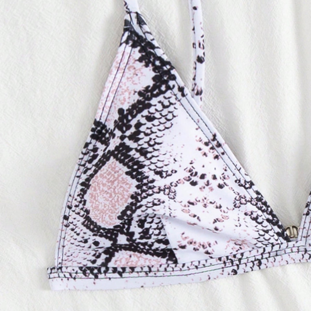 Damen modern geschnittenes Bikini-Set mit Schlangenmuster EB