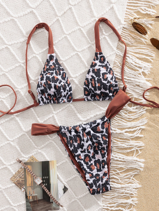Damen Triangel-Bikini mit Rüschen und feinem Animal-Print EB