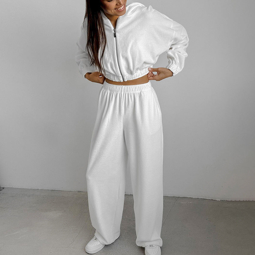 Damen lässiger Kapuzenpullover mit hohem Bund und weiten Hosen EB