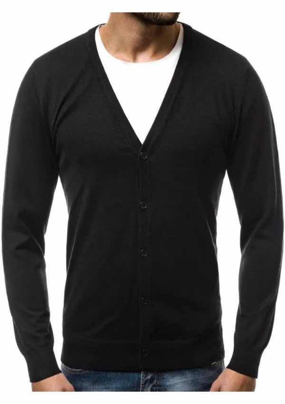 Herren nan Feinstrick-Cardigan mit V-Ausschnitt, schmaler Passform und durchgehender Knopfleiste EB