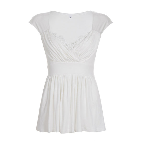 Damenkleid mit raffinierter Spitzenapplikation und weich fließendem Stoff EB