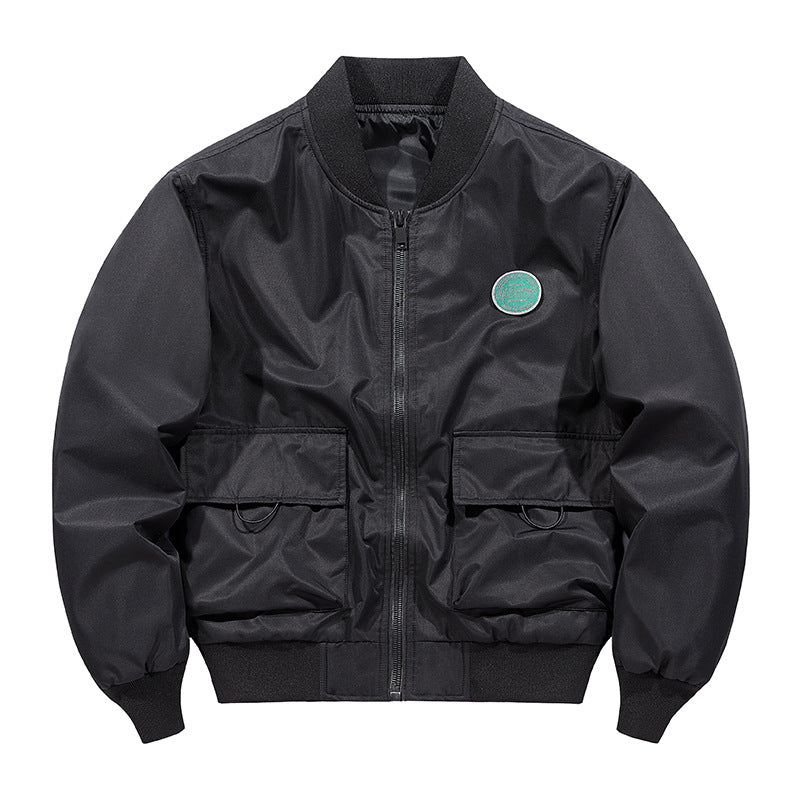 Men's  short-length military-inspired zip bomber jacket with dual flap cargo pockets and D-ring accents EB