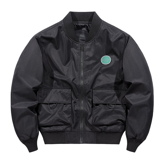 Men's  short-length military-inspired zip bomber jacket with dual flap cargo pockets and D-ring accents EB