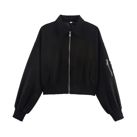 Damen cropped Kunstlederjacke mit praktischen Taschen EB