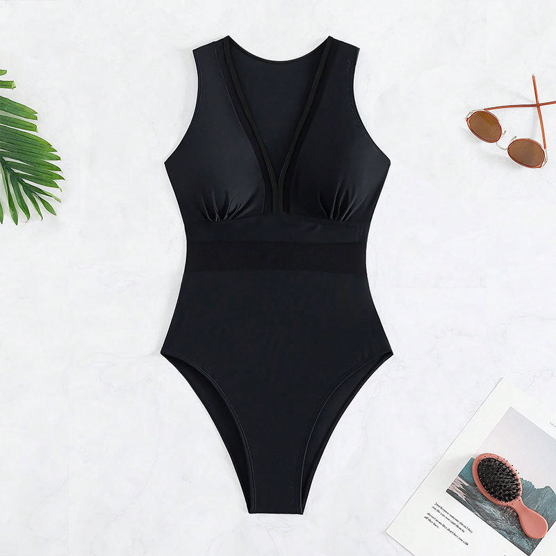 Damen Einteiliger Badeanzug mit tiefem V-Ausschnitt und figurformendem Design EB
