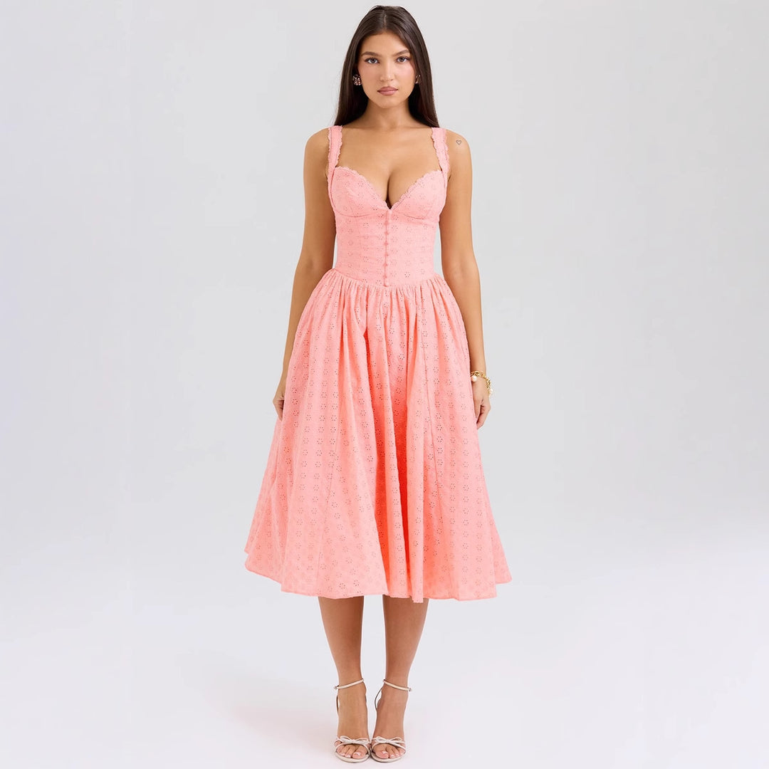 Damen A-linien Kleid mit Schößchen und Spitzenapplikationen EB