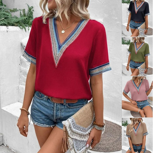 Damen modisches T-Shirt mit dekorativen Spitzen EB