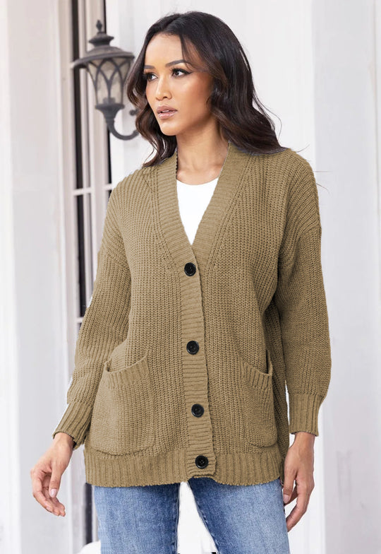 Damen Strickjacke mit modernen Taschen und geripptem Design EB