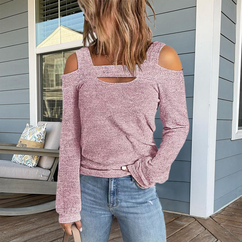 Damen modisches Longsleeve-Top mit Cut-Out-Details und Schulterfreiem Design EB
