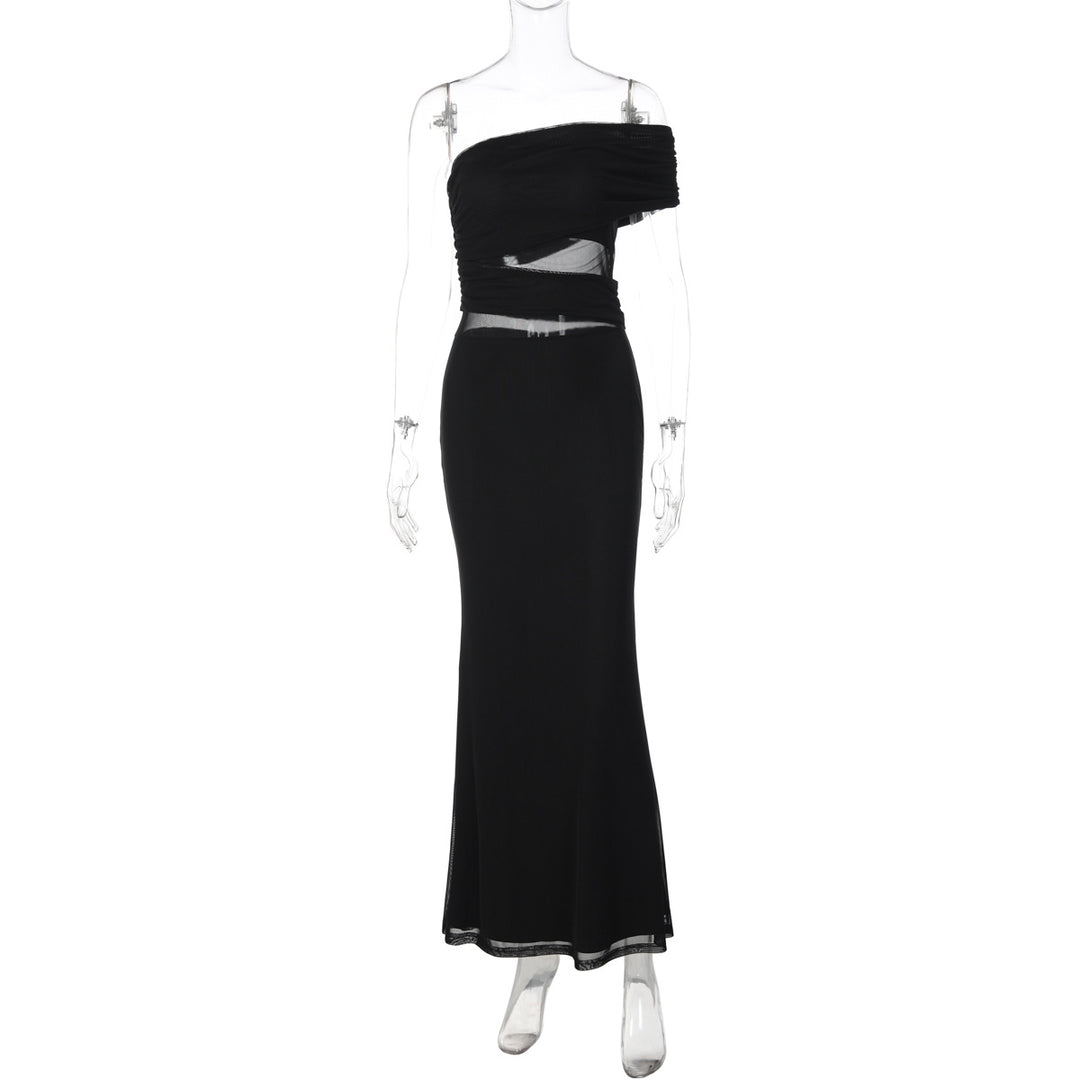 Damen Elegantes Maxikleid mit asymmetrischem Oberteil und Raffungen EB
