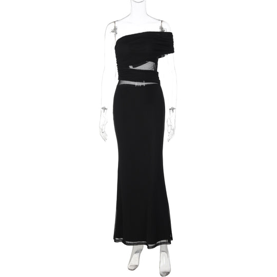 Damen Elegantes Maxikleid mit asymmetrischem Oberteil und Raffungen EB