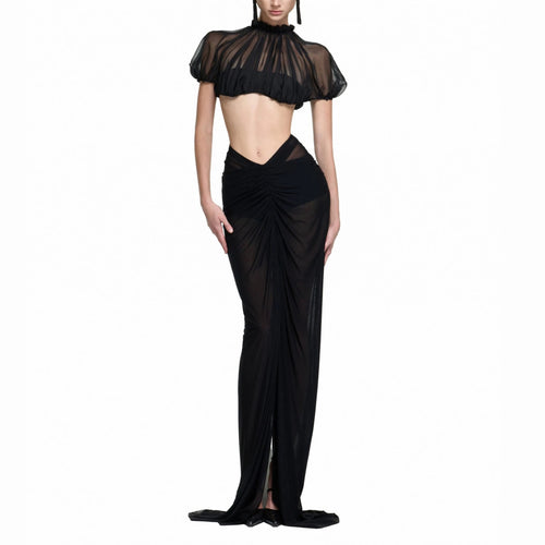 Damen Elegantes transparents Maxikleid mit ärmelloser Silhouette EB
