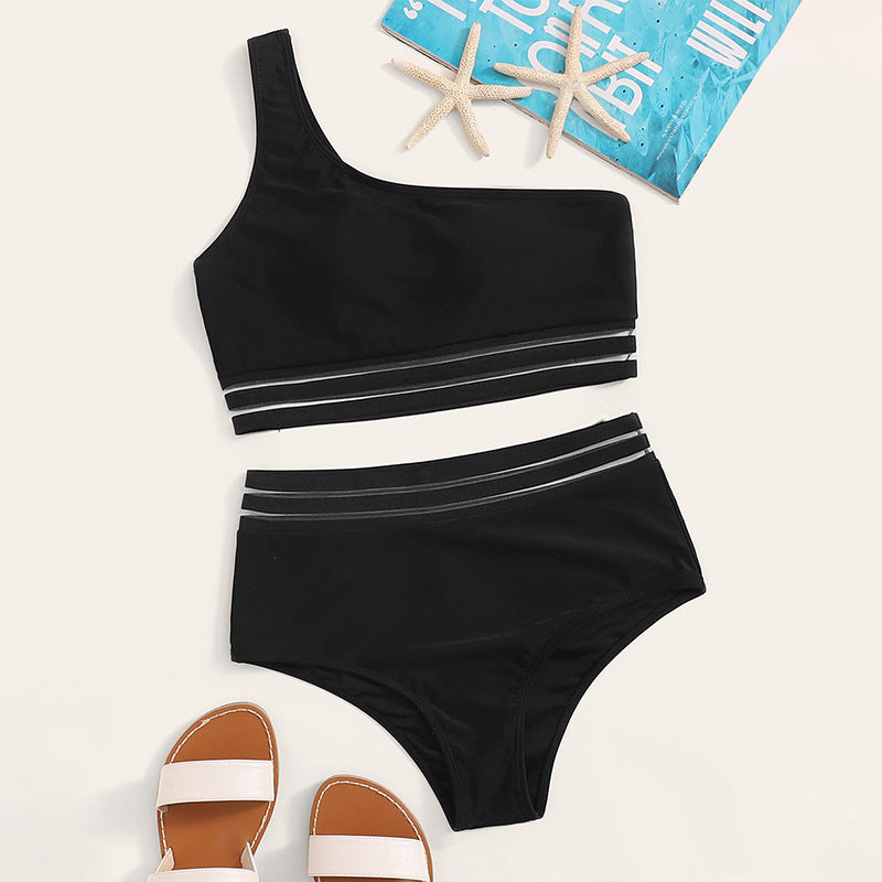 Damen asymmetrisches Bikini-Set mit elastischen Bändern EB