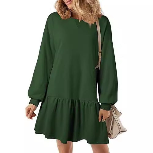 Damen lässiges Sweatkleid mit voluminösen Ärmeln und Rüschensaum EB