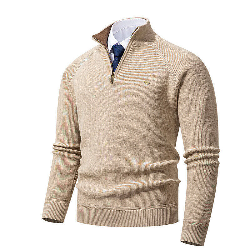 Herren eleganter Strickpullover mit Stehkragen und Reißverschluss EB