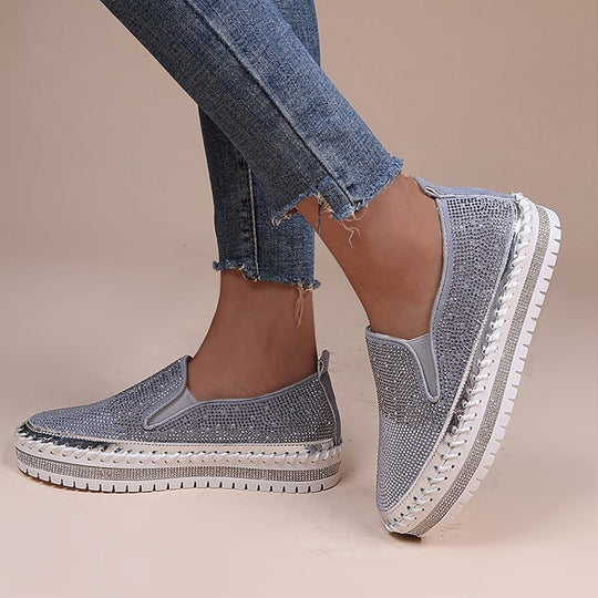 Damen Slip-On Schuhe mit funkelndem Strass und komfortablem Plateau EB