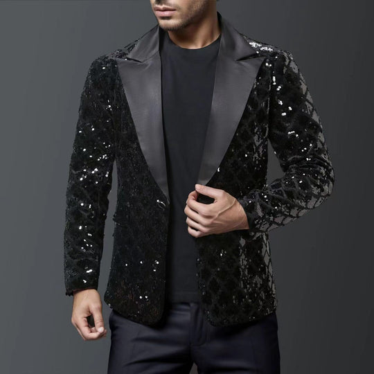 Herren glitzernder Smokingblazer mit luxuriösen Paillettenmustern EB