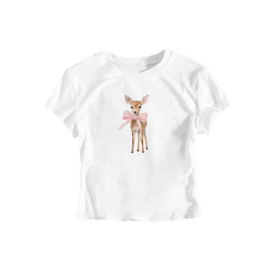 Damen T-Shirt mit süßem Reh-Motiv und farbenfrohem Aufdruck EB