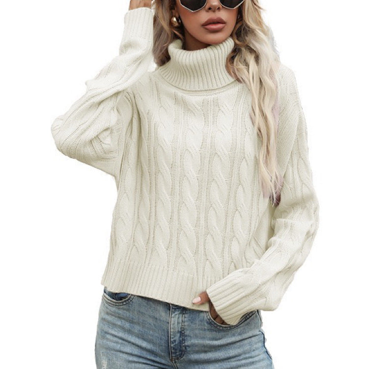 Damen Rollkragenpullover mit strukturiertem Zopfmuster und lässigem Schnitt EB