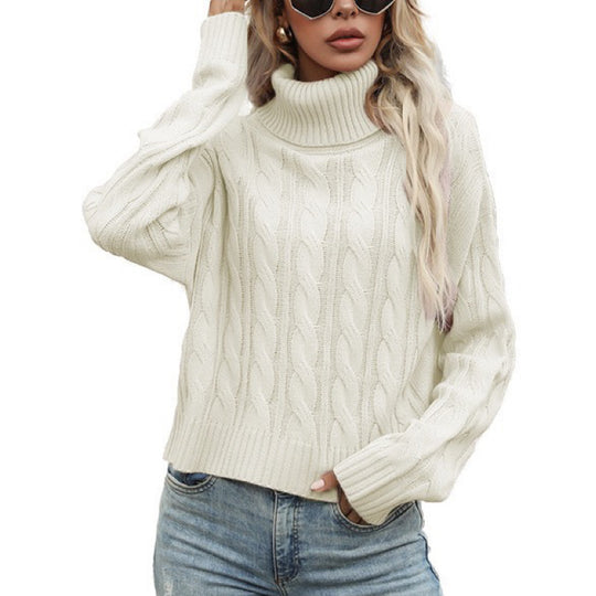 Damen Rollkragenpullover mit strukturiertem Zopfmuster und lässigem Schnitt EB
