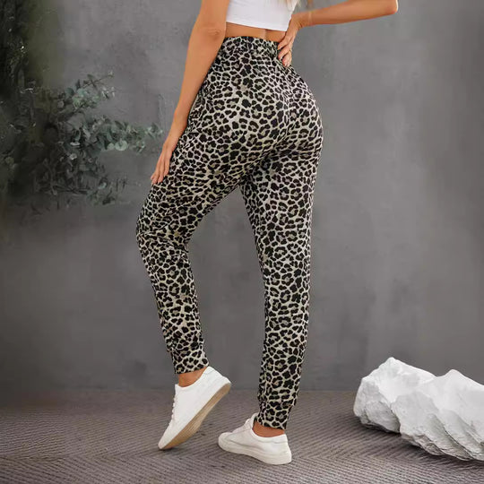 Damen Modische Sporthose im trendigen Leopardenmuster EB