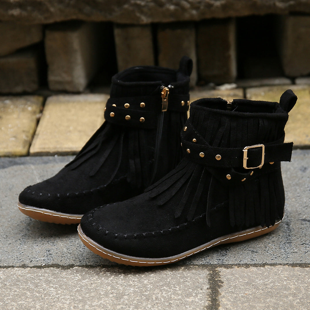 Damen Mokassinstiefel mit modischem Fransen-Design und eleganten Akzenten EB