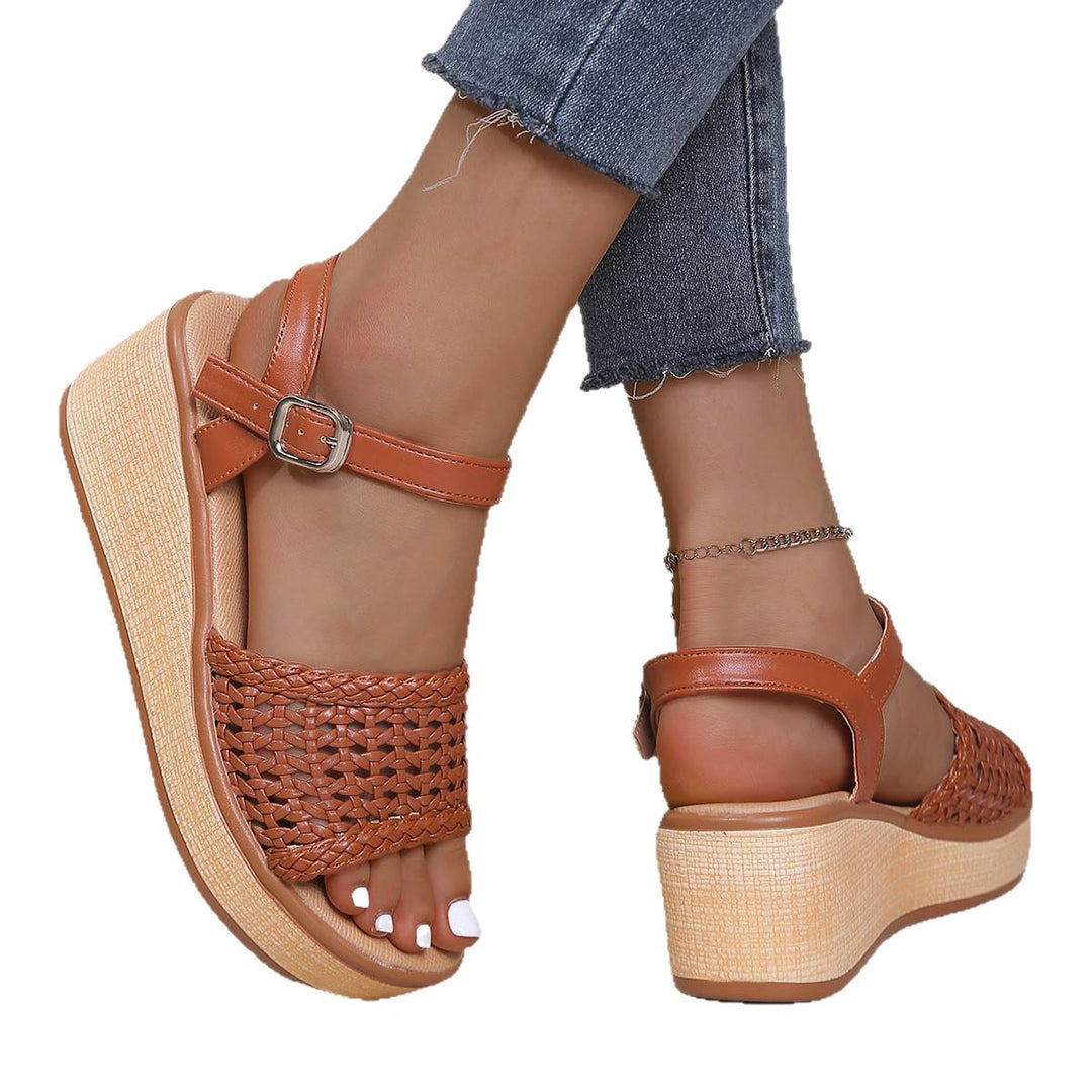 Damen Plateau Sandalen mit geflochtenem Riemen EB