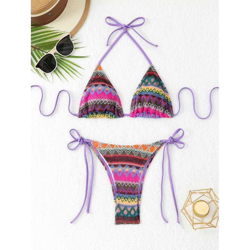Damen Triangel-Bikini-Set mit farbenfrohem Ethno-Muster EB