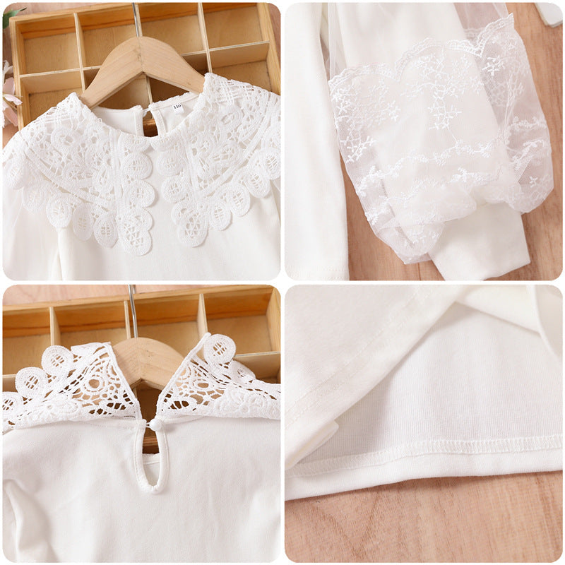 Mädchen elegante Bluse mit transparenten Puffärmeln EB