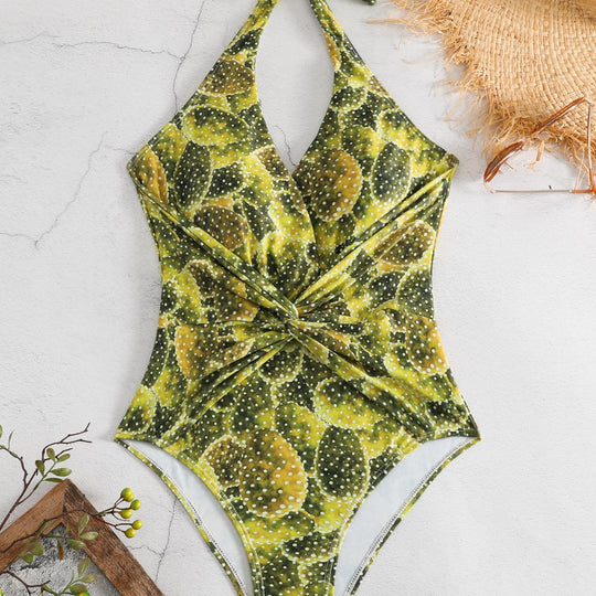 Damen Einteiler Badeanzug mit verspieltem Knoten-Design und floralem Muster EB