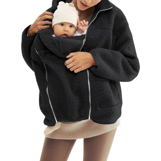 Damen nan oversized Teddyfleece Jacke mit Stehkragen und durchgehendem Reißverschluss EB