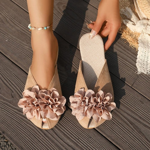 Damen Flauscher Pantoletten mit floralen Applikationen EB