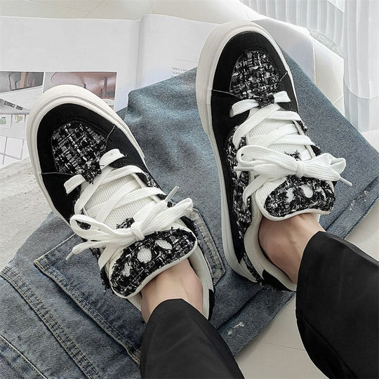 Damen Sneakers mit modischem Tweed-Design und übergroßen Schnürsenkeln EB