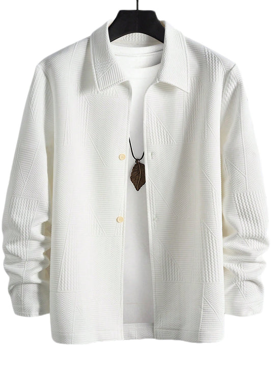 Herren nan strukturierte Shirtjacke im Patchwork-Relief mit Hemdkragen EB