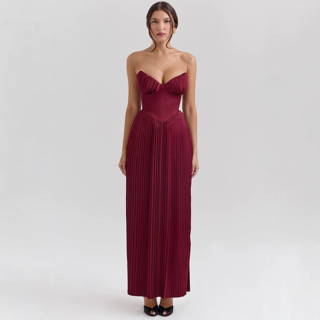 Damen Maxikleid mit herzförmigem Ausschnitt und plissierten Details EB