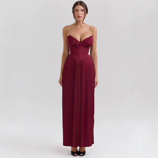 Damen Maxikleid mit herzförmigem Ausschnitt und plissierten Details EB