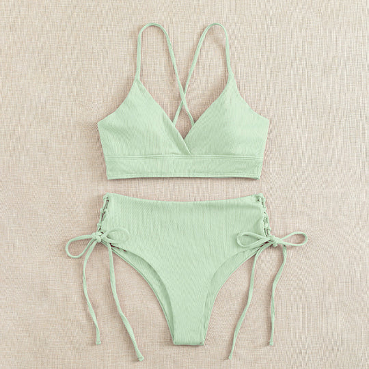 Damen Triangel-Bikini im modischen Wickeldesign mit verstellbaren Bindebändern EB